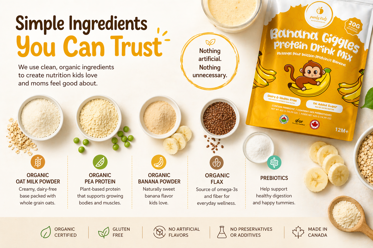 Purely Kids Organic Banana Giggles Protein Drink Mix