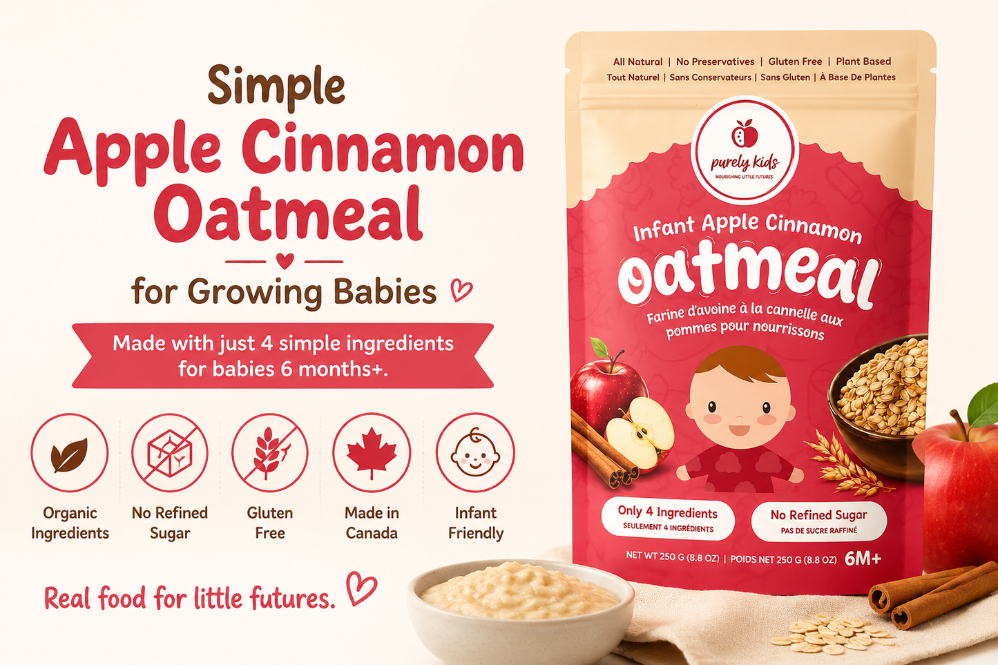 Purely Kids Organic Infant Apple Cinnamon Oatmeal (6–8 Months)