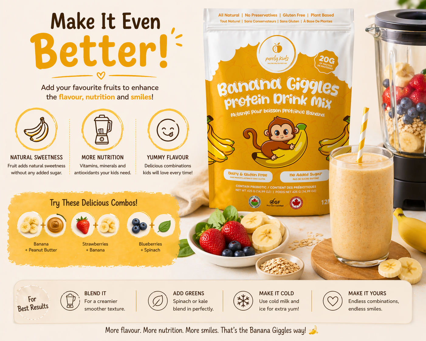 Purely Kids Organic Banana Giggles Protein Drink Mix