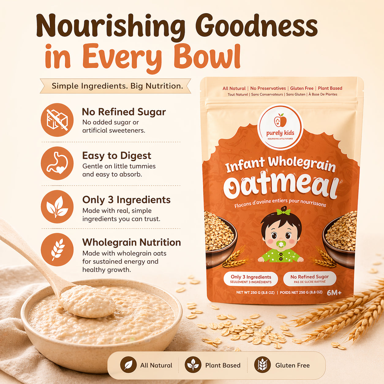 Purely Kids Organic Infant Wholegrain Oatmeal (6–8 Months)