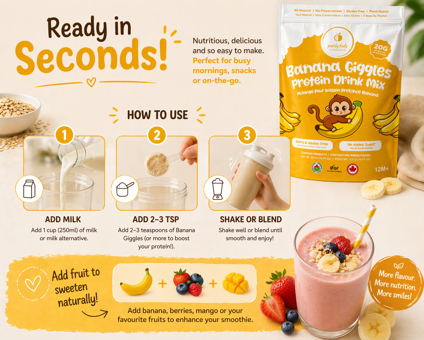 Purely Kids Organic Banana Giggles Protein Drink Mix