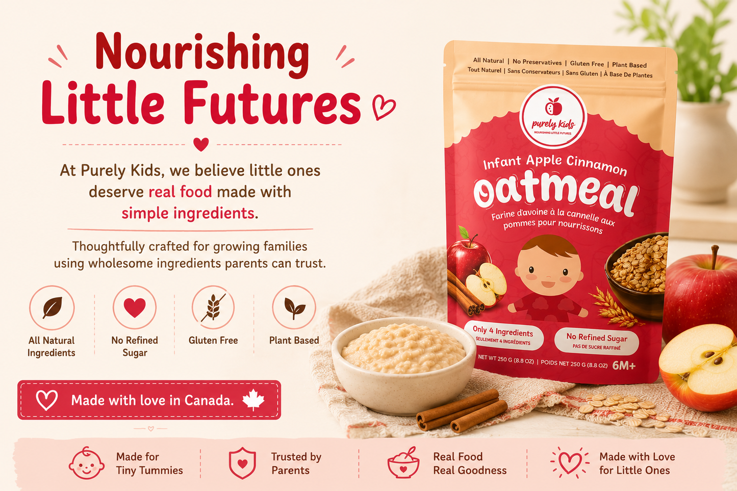 Purely Kids Organic Infant Apple Cinnamon Oatmeal (6–8 Months)