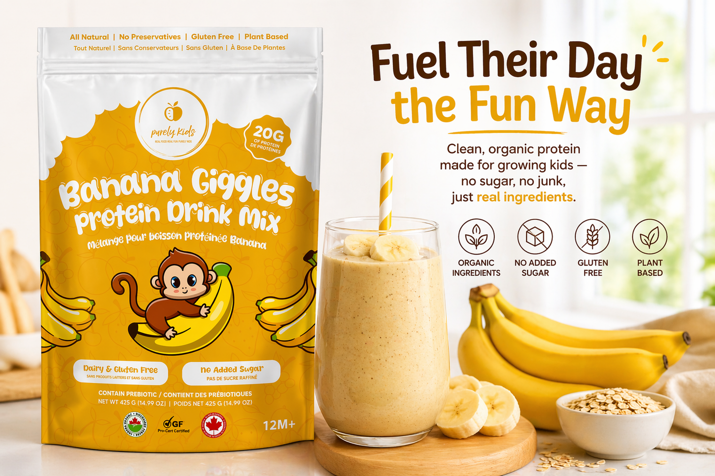 Purely Kids Organic Banana Giggles Protein Drink Mix