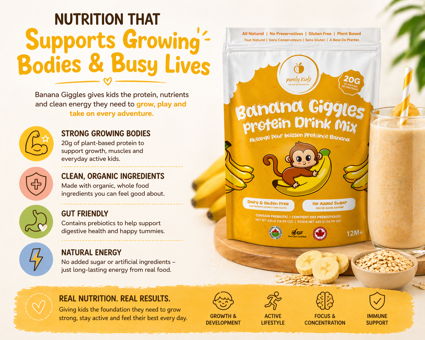 Purely Kids Organic Banana Giggles Protein Drink Mix