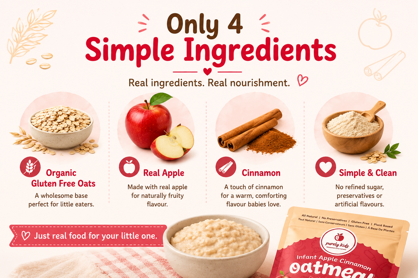 Purely Kids Organic Infant Apple Cinnamon Oatmeal (6–8 Months)