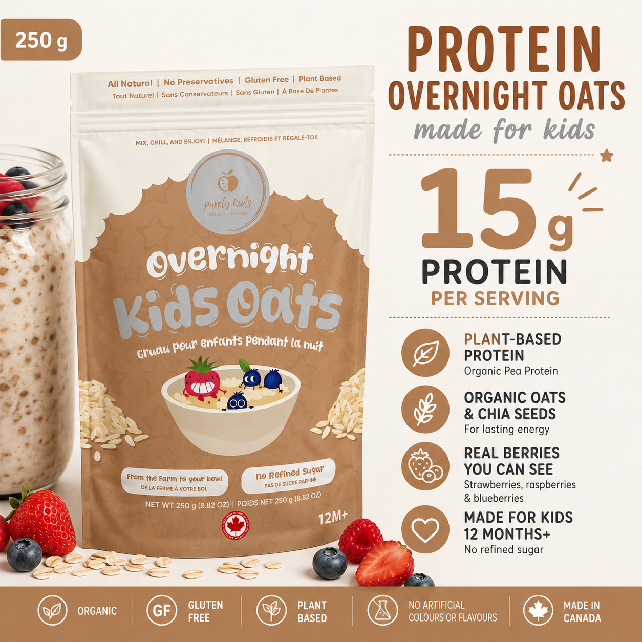Organic Protein Overnight Oats for Kids – Chia, Oats & Berries