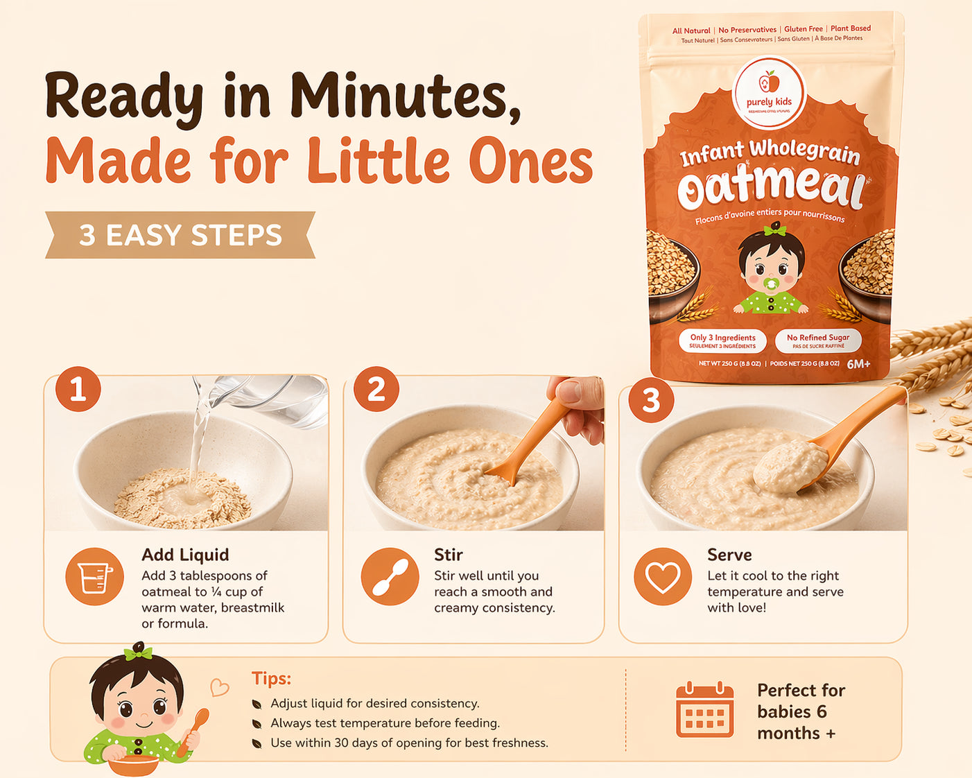 Purely Kids Organic Infant Wholegrain Oatmeal (6–8 Months)