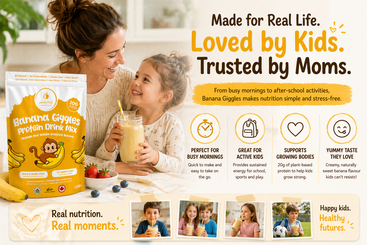 Purely Kids Organic Banana Giggles Protein Drink Mix