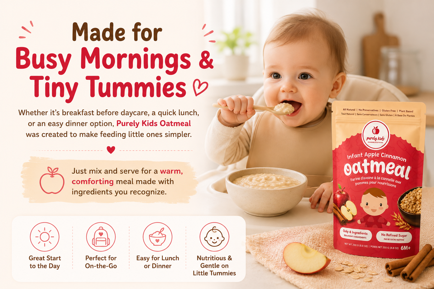 Purely Kids Organic Infant Apple Cinnamon Oatmeal (6–8 Months)