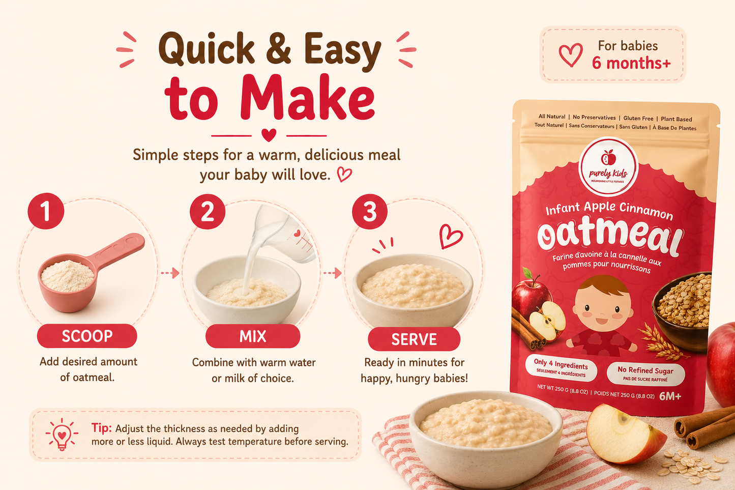 Purely Kids Organic Infant Apple Cinnamon Oatmeal (6–8 Months)