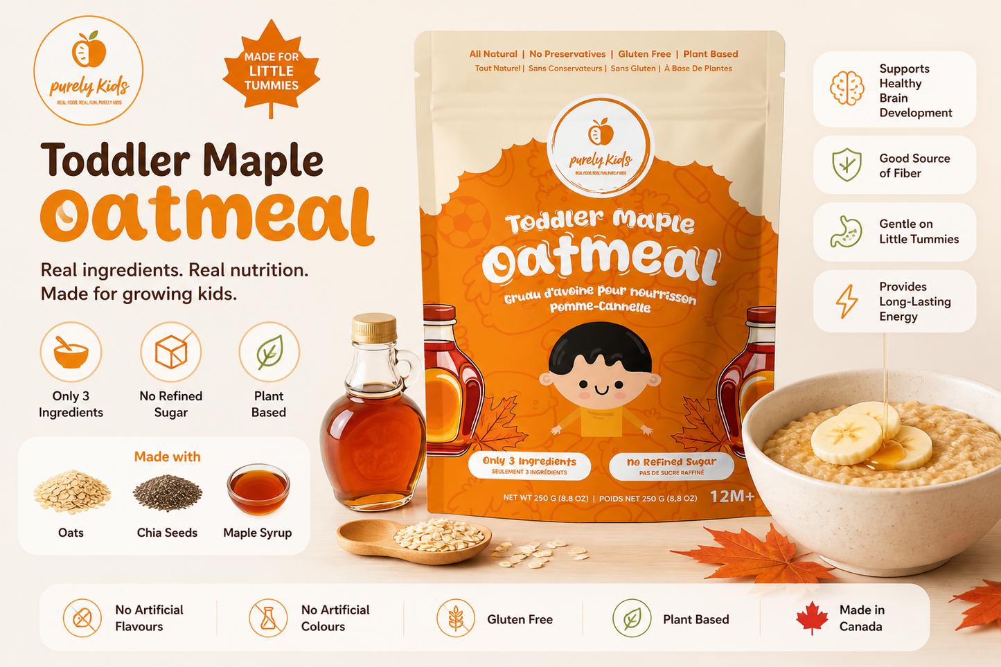 Purely Kids Organic Kids Maple Oatmeal