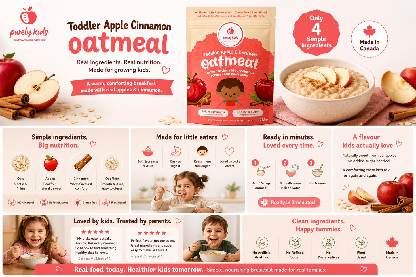 Purely Kids Organic Kids Apple Cinnamon Oatmeal