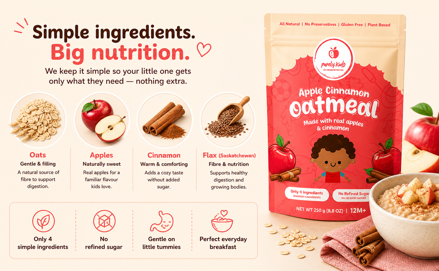 Purely Kids Organic Kids Apple Cinnamon Oatmeal