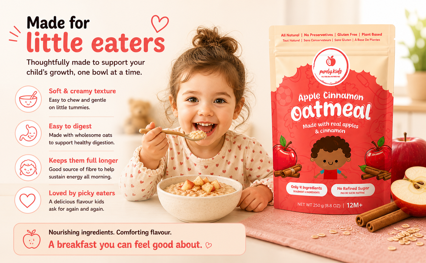 Purely Kids Organic Kids Apple Cinnamon Oatmeal