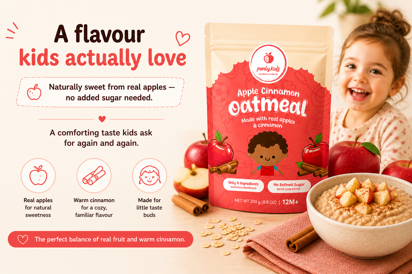 Purely Kids Organic Kids Apple Cinnamon Oatmeal