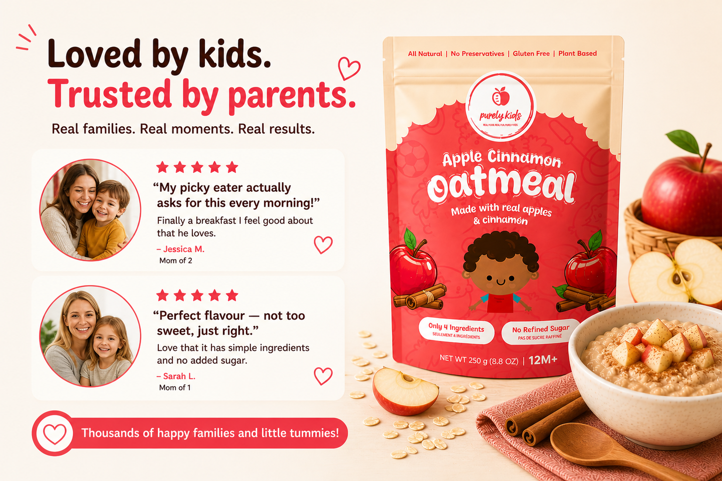 Purely Kids Organic Kids Apple Cinnamon Oatmeal