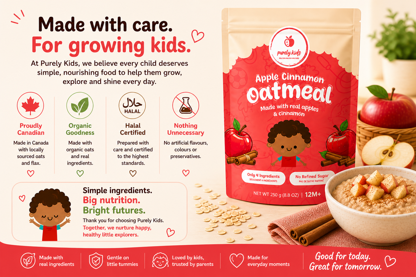 Purely Kids Organic Kids Apple Cinnamon Oatmeal