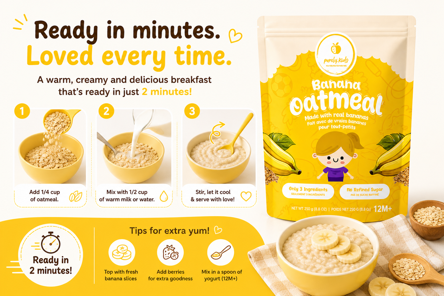 Purely Kids Organic Kids Banana Flax Oatmeal