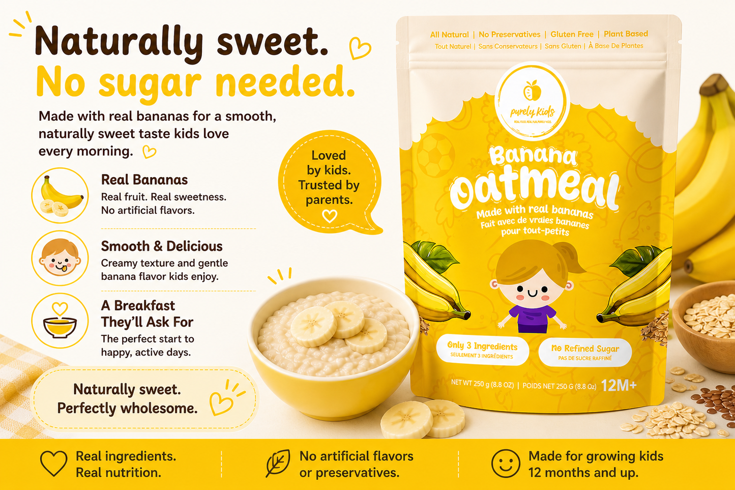 Purely Kids Organic Kids Banana Flax Oatmeal