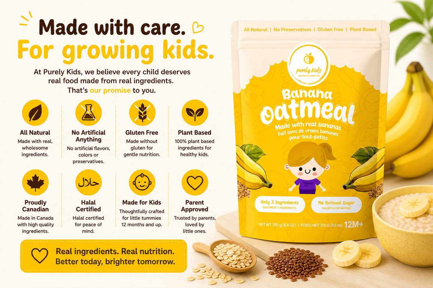Purely Kids Organic Kids Banana Flax Oatmeal