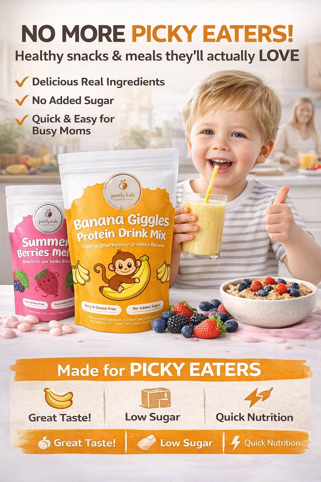 Purely Kids Starter Bundle -Oatmeal, Protein Drink Mix & Melts (Kids Essentials Kit)